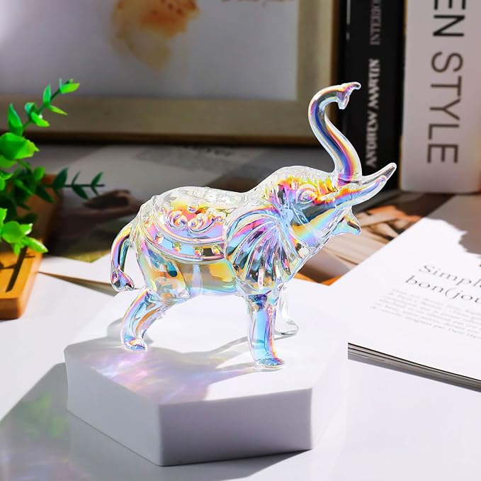 YWHL Cute Crystal Glass Elephant Figurine, Collectible Gifts for Elephant Lovers Women, Animal Statue for Home Decoration