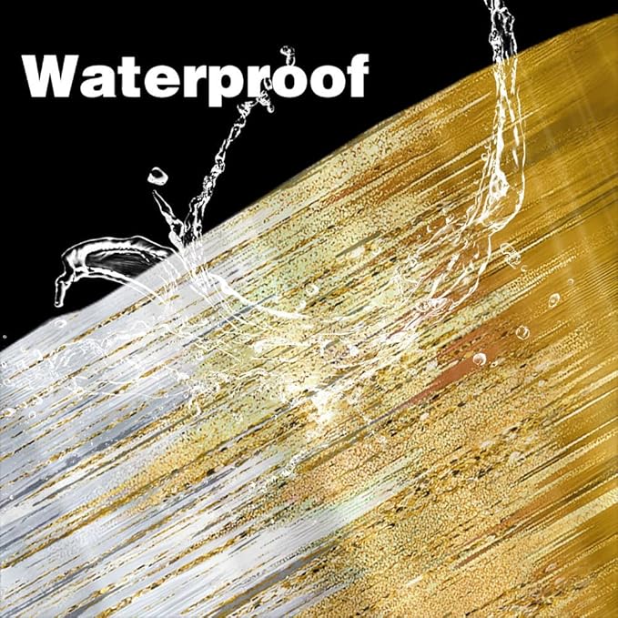 JAWO Abstract Blue Gold Shower Curtain, Marble Boho Ombre Minimalist Chic Art Shower Curtains, Modern Neutral Contemporary Striped Brush Strokes Tan Art Waterproof Bathroom Curtain with 12 Hooks