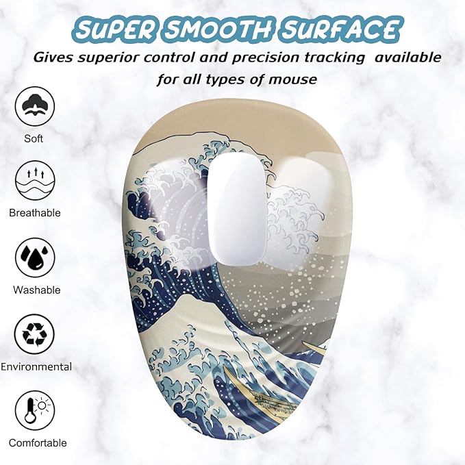 Ergonomic Mouse Pad Wrist Rest, Japanese Sea Wave Mouse Pad with Wrist Support, Memory Foam Massage Design & Non-Slip PU Base MousePads for Pain Relief, Desk, Office, Home, Kanagawa Wave