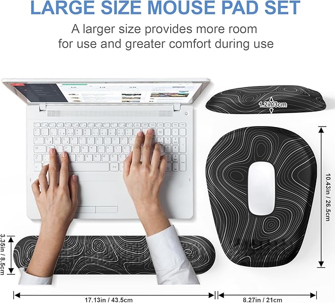 Mouse Pad with Wrist Rest, Comfortable Memory Foam Wrist Rest for Computer Keyboard, Ergonomic Mouse Pad Set for Easy Typing & Pain Relief for Office & Home Topographic