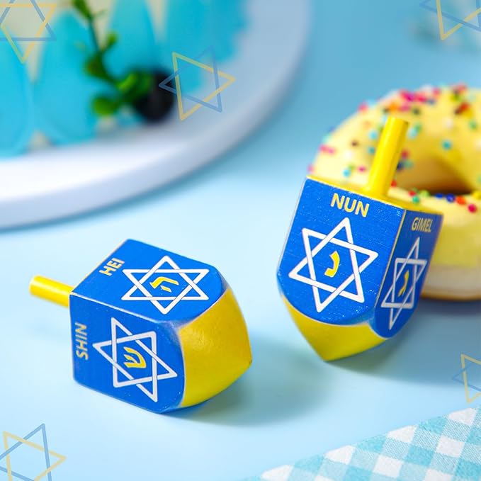 2 Pcs Hanukkah Dreidels Game Toy Extra Large Wooden Dreidel for Hanukkah Decoration with English Transliteration, Forever Spinning Tops Party Favors(Hexagram)