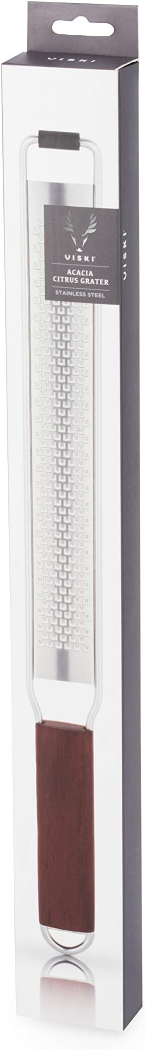 Viski Citrus and Cheese Grater, Stainless Steel Rasp Grater Zester with Acacia Wood Handle for Lemons, Oranges, Nutmeg & Cheese, Elegant Kitchenware for Cocktails, Cooking, & Bartender Gifts, Set of 1