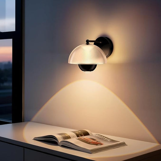 Tubicen Flowerpot LED Wall Sconce Dual Lighting 10W Dimmable Modern Elegant Wall Lamp Black Indoor Round Wall Lights for Living Room Bedroom Hardwired