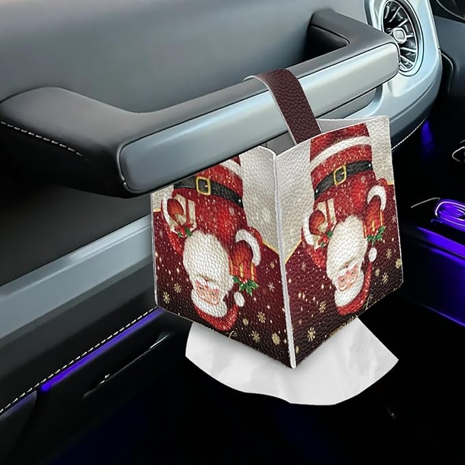 Santa Claus Tissue Box Cover Square Facial Tissue Holder Storage for Bedroom Bathroom Night Stand Car Modern Christmas Decorative with Buttons Napkin Case Covers