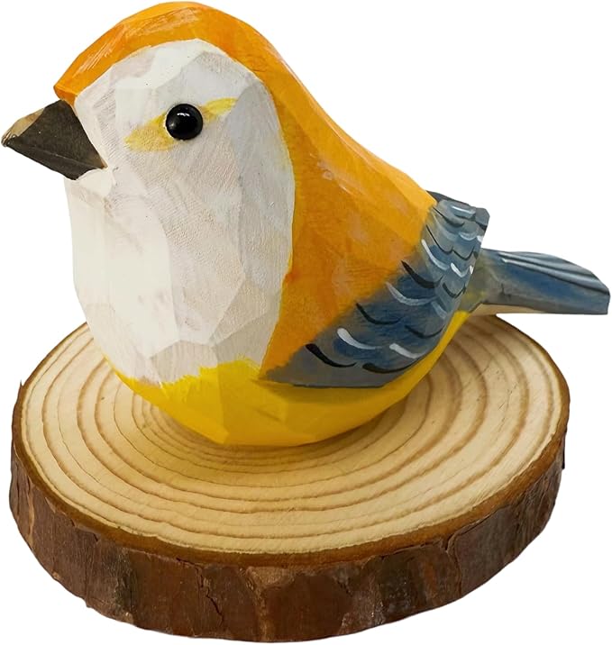 Wooden Bird Figurines Funny Desk Accessories Hand Carved Wood Decorative Small Birds Animal Miniature Statues Ornament for Home Room Decor (0range Grey)