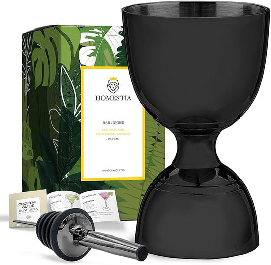 Homestia Bell Jigger Set for Bartending, Cocktail Jigger 2 oz 1 oz with Pourer, Premium 304 Stainless Steel Shot Measure Double Jigger Measurements inside Bar Liquor Measuring Jigger (Black)