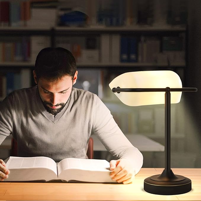 Vintage Desk Lamp Bankers Lamp - Black Retro Table Lamp with USB & Type C Charging Ports Traditional Pull Chain Switch Library Lamp for Home Office Nightstand Bedroom Side Table Lamp(Bulb Included)