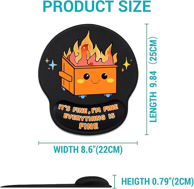 Cute Funny Ergonomic Mouse Pad with Wrist Support, Dumpster on Fire Gel Mouse Pads Wrist Rest, Comfortable Pain Relief Mousepad with Non-Slip PU Base for Gaming Work Desk Accessories Office Decor
