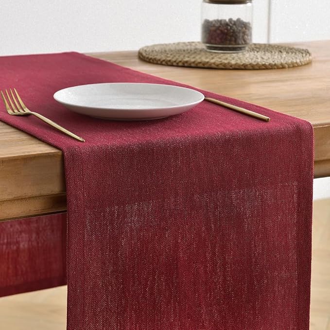 Wracra Linen Style Table Runner, Rustic Farmhouse Christmas Red Table Runners 72 Inches Long, Handcrafted Table Runner for Fall, Winter - Everyday Use and Machine Washable