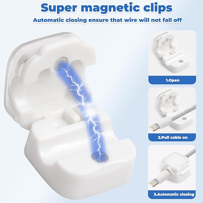 6 Pcs Cable Management Clips for Home Office Desk Cord Keeper Organizer Accessories Charger USB Wire Organizer Cord Holder for Nightstand Automotive (White)