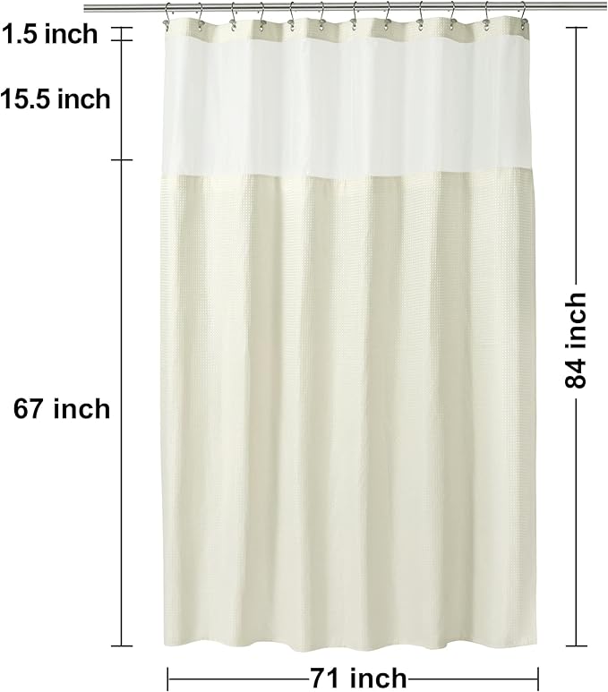 N&Y HOME Extra Long Cream Waffle Weave Shower Curtain with Snap-in Fabric Liner & Hooks Set - 71" x 84", Hotel Style & Mesh Top Window, Machine Washable - 71x84 Inches, Cream