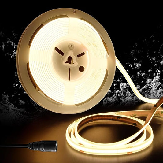led Strip Lights Waterproof,DC24V Strip Lights IP65,3000K Warm White,320LEDs/M,8MM Wide,16.4ft/5M,CRI90+,Outdoor led Strips for Bathroom Decor,Pool,Aquariums(Not Included Power)