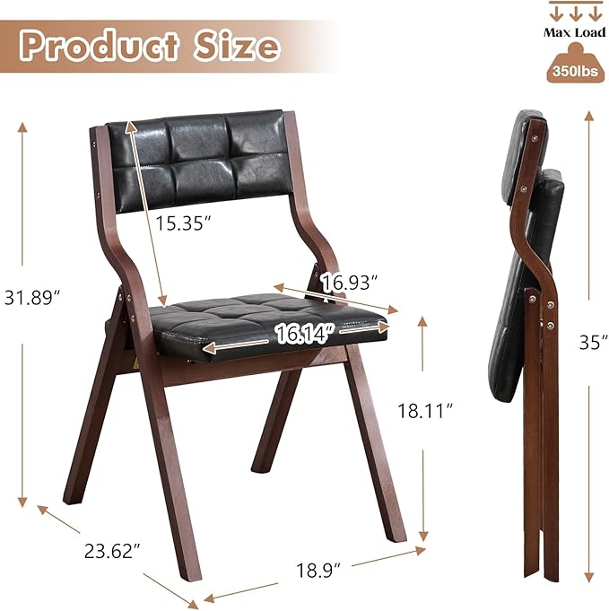 4-Pack Folding Dining Chairs with Cushion,Faux Leather Padded Foldable Dining Chairs,Portable Wooden Folding Chairs for Dining Rooms Kitchen Wedding and Party Indoor Black