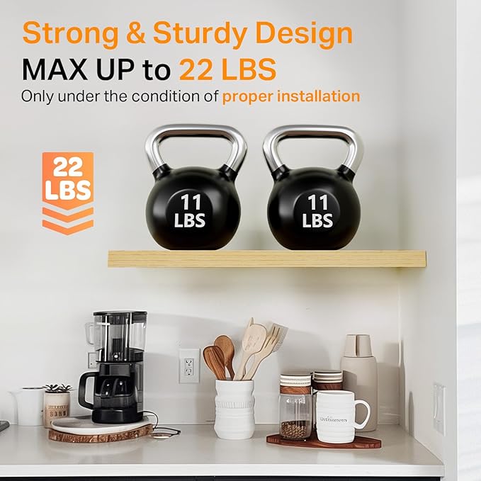 BAYKA Floating Shelves for Wall, Wall Mounted Rustic Wood Shelves for Bathroom, Bedroom, Living Room, Kitchen,Small Hanging Shelf for Books/Storage/Room Decor (Light Oak-Toned, Set of 3, 15.7in)