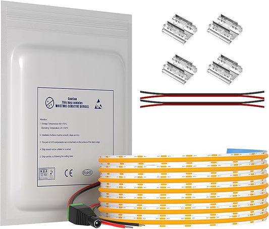 DC 12V COB LED Strip Light, 32.8ft(10M) 3120LEDs CRI 90+ Uniform Glow Flexible LED Tape Lights 4000K for Indoor DIY Bedroom Kitchen Home Decor(No Power Supply)
