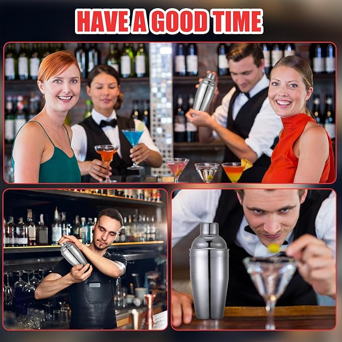 Nitial 9 Pcs Bar Cocktail Shaker Professional Stainless Steel Martini Drink Mixer with Built-in Strainer for Bartending No Leaks Boston Shaker for Bar Party Drink Mixing Tool (25 oz)