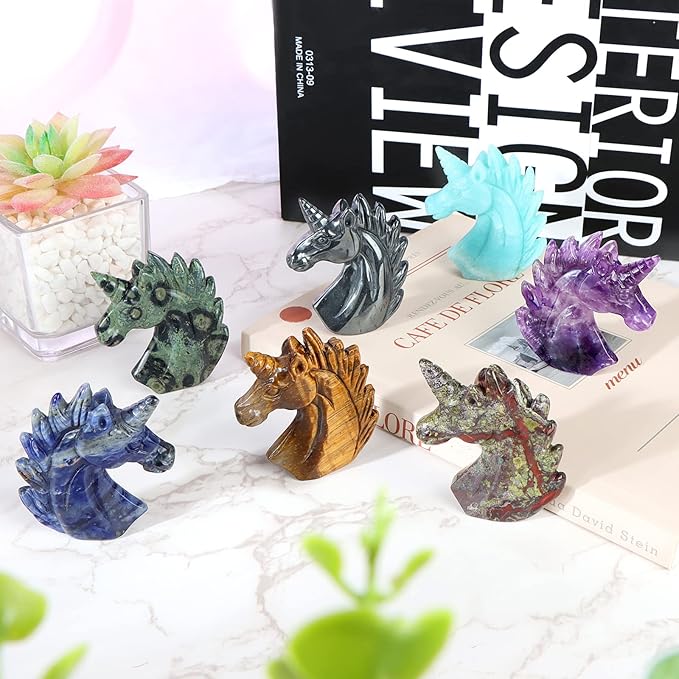 Artistone 3" Amazonite Crystal Unicorn Statue Hand Carved Gemstone Unicorn Animal Carvings Healing Collectible Figurine Reiki Gift Meditation Paperweight Home Office Decor