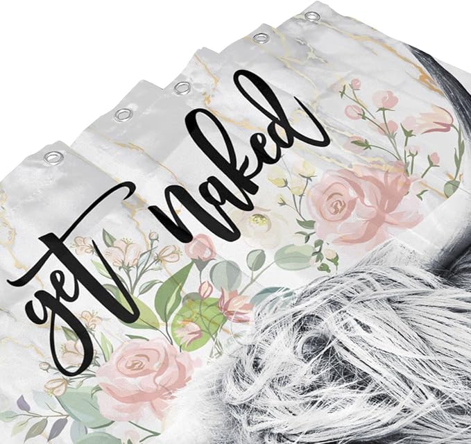 Domoku Highland Cow Shower Curtain Get Naked Shower Curtain Funny Cute Farmhouse Bull Floral Bathroom Curtain Polyester Fabric Waterproof with 12Hooks,72x72 inc