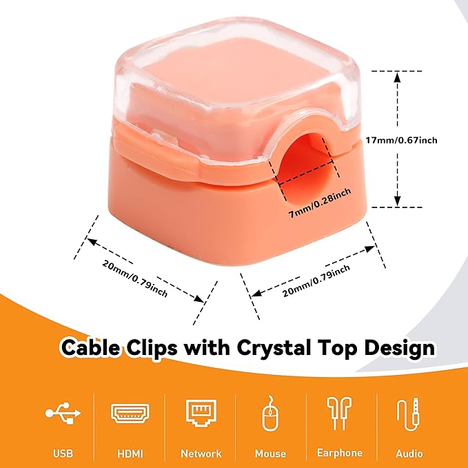 6 Pcs Cable Management Clips for Home Office Desk Cord Keeper Organizer Accessories Charger USB Wire Organizer Cord Holder for Nightstand Automotive (Orange)