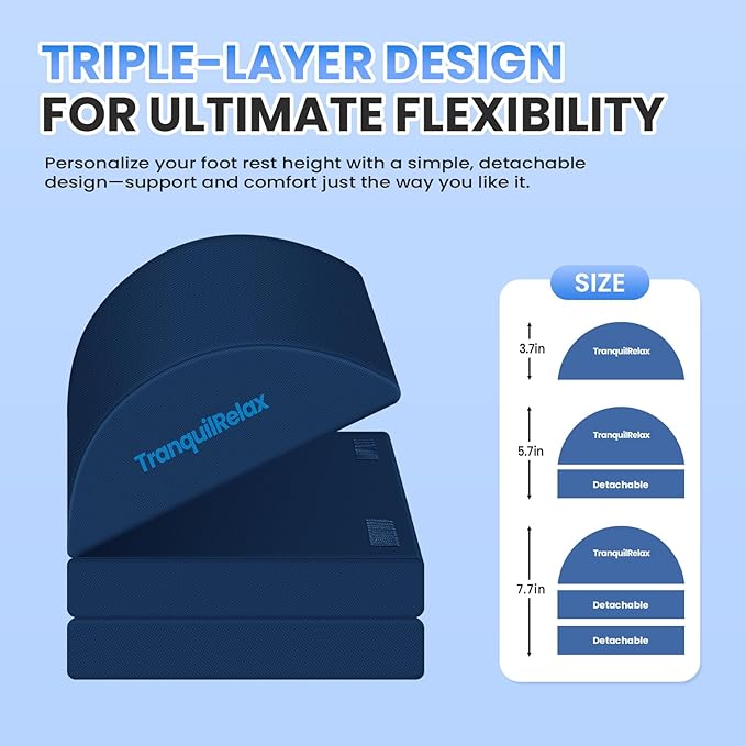 Foot Rest for Under Desk at Work, Gaming Accessories Foot Stool with 3 Adjustable Heights & Washable Cover, Comfortable Office Desk Accessories, Footrest for Office, Home and Car (Blue)