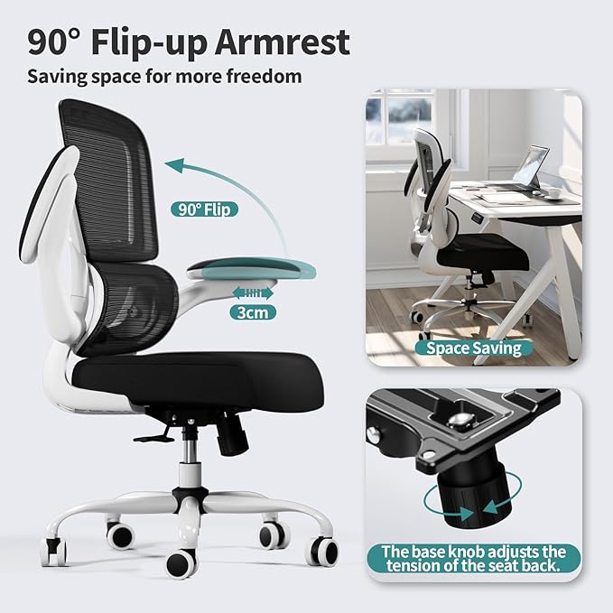 TRALT Office Chair - Ergonomic Desk Chair with Adjustable Lumbar Support, Mesh Computer Chair, Executive Chairs for Home Office Comfortable Lumbar Support (White+Black)