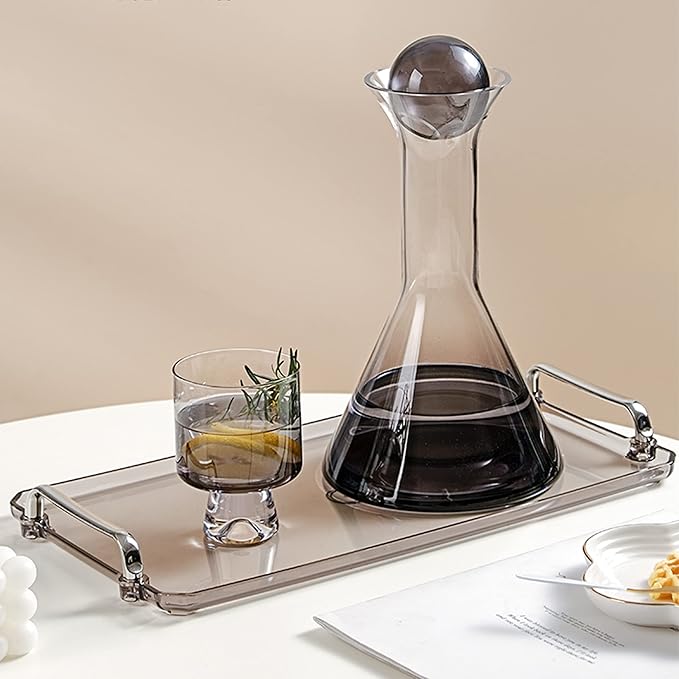 Acrylic Serving Tray with Handles Ottoman Countertop Decorative Tray Serving Tray Spill-Proof Tray for Coffee Table Living Room Bedroom 16 x 9 x 0.8 inches - (Transparent Color)