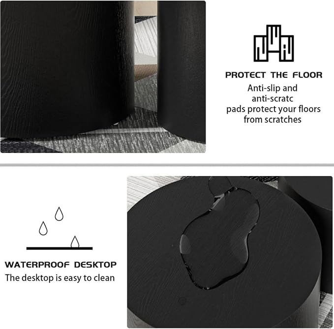 Nesting Coffee Table Set of 2, Wood Round Coffee Table, Modern Coffee Table for Small Space Living Room, Black