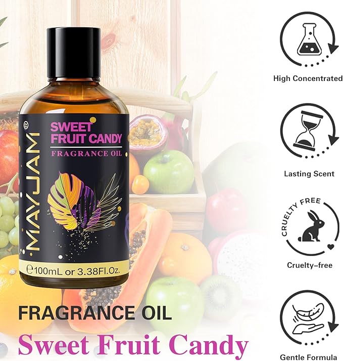 Sweet Fruit Candy Fragrance Oil Essential Oil, MAYJAM 3.38FL.OZ Sweet Fruit Candy Oil for Diffusers for Home, Long Lasting Scented Oils for Soap Candle Making - 100ML