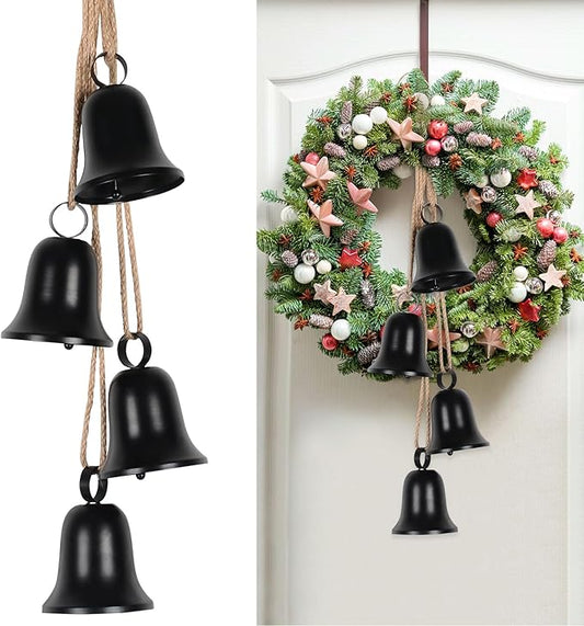 styleonme Styleonme Decorative Bells, Christmas Bells, Metal Indoor and Outdoor Blessing Bells, 4-Piece Set of Harmonious Bells, Vintage Handmade and Rustic Lucky Christmas Bells Hanging on a Rope