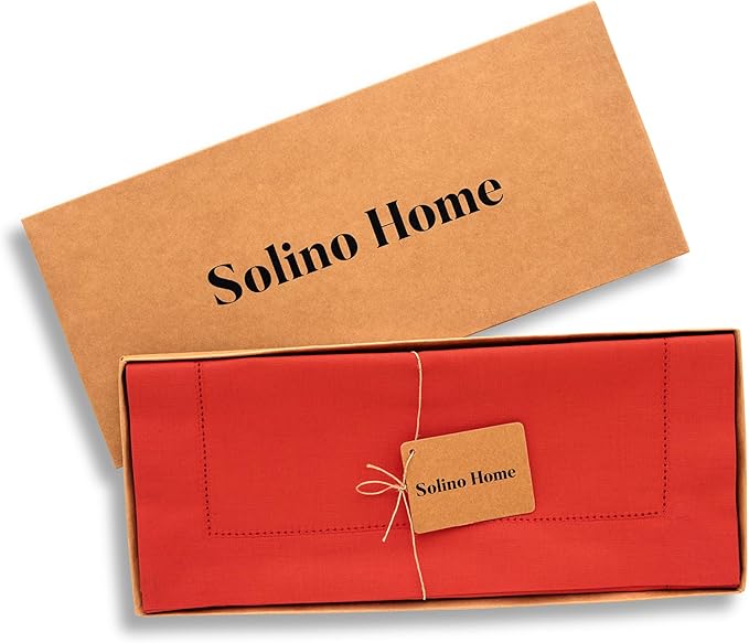 Solino Home Table Runner 120 Inches Long - Cotton Linen Hemstitch Poppy Red Table Runner 14 x 120 Inch for Halloween