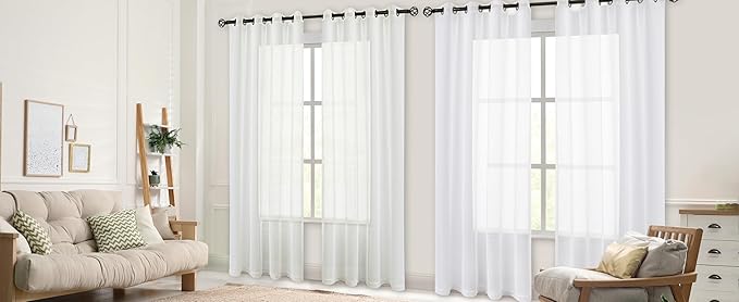 Randall Linen Sheer Window Curtain Panel Pairs 108 Inches Extra Long for Living Room with Grommets/Eyelets Rustic Window Treament Drape Set Bedroom Farmhouse- 54x108 Inch, 2 Panels, Snow White