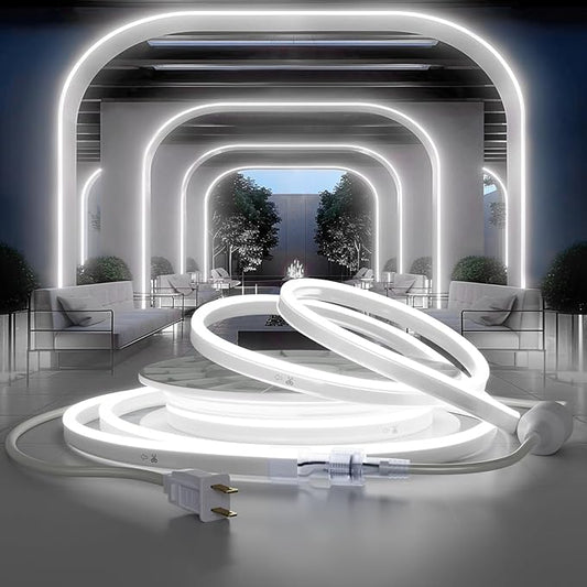 110V LED Neon Rope Light, Dimmable 16.4ft Easy to Connect, Commercial Strip Light Outdoor Waterproof, ETL Listed 5000K Cool White for Room, Building, Party