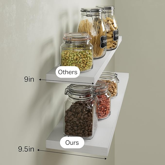 BAYKA Floating Shelves, 36 inch Wall Mounted Rustic Wood Shelves for Bathroom, Bedroom, Living Room, Kitchen, Office, Hanging Shelf for Books/Storage/Decor(White,Set of 2)