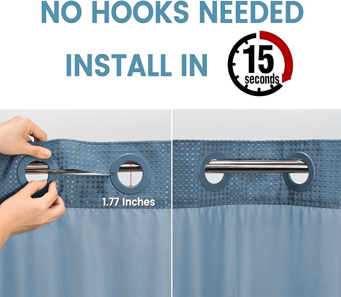 Moonlight Blue No Hook Shower Curtain with Snap in Liner,230GSM Waffle Weave Shower Curtains for Bathroom,71W x 74H