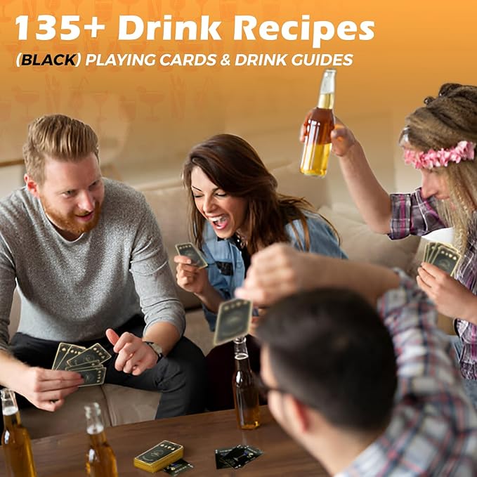 Recipe Mix Drink Kit - 120+ Alcoholic & Non-Alcoholic Cocktails, Bar Kit, Bartender Gift for Men & Women (1PK Black Cards + Charts)