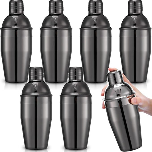 Nitial 6 Pcs Bar Cocktail Shaker Professional Stainless Steel Martini Drink Mixer Built-in Strainer for Bartending No Leaks Shaker for Bar Party Drink Mixer(Black,11.8 oz)