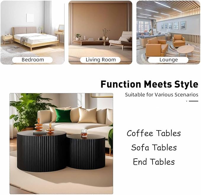 Modern Round Wooden Nesting Coffee Table Set of 2 Circle Tables with Non-Slip Feet, Accent Side End Table, Saving Space Design and No Need Assembly (ESMALL)