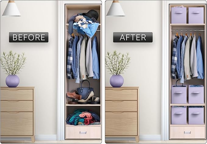 Sorbus Storage Cubes - 11 Inch Foldable Fabric Baskets for Organizing Pantry, Closet, Shelf, Toy Box, Cubby - 6 Collapsible Cloth Cube Storage Bins for Home, Nursery, Playroom, Bedroom (Pastel Purple)