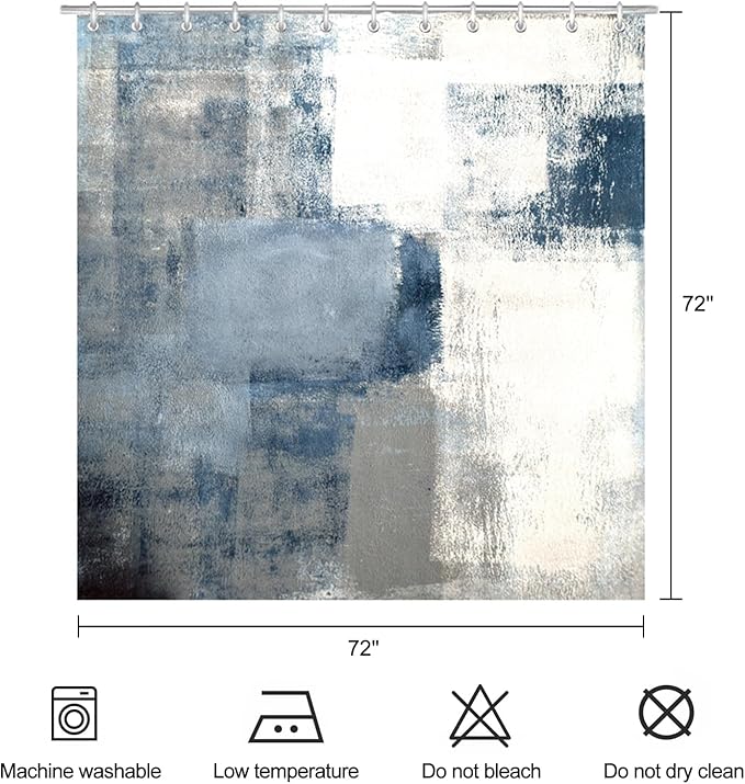 Blue and Grey Shower Curtain Abstract Painting Modern Shower Curtains for Bathroom Waterproof Polyester Fabric Bathroom Curtain 72 x 72 Inch with 12 Plastic Hooks
