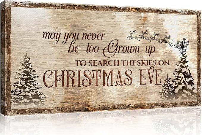 Tailored Canvases Christmas Sign Merry Christmas Sign Large Wall Decor for Indoor, Playroom, Fireplace, Living room and, Bedroom | May You Never Be Too Grown Up to Search the Skies on Christmas Eve.