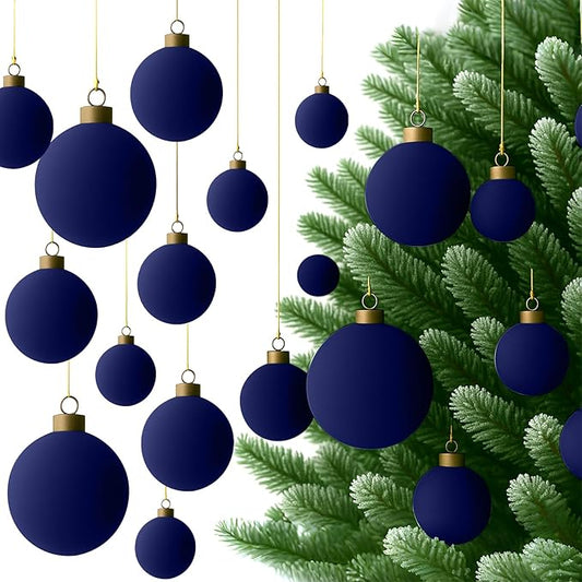 36 Pcs Velvet Christmas Balls Bulk - Flocked Christmas Tree Ball Ornaments Hanging Decoration for Xmas Tree, Wreath, Home or Party Decorations, 2.36", 2.76", 3.15"(Navy Blue)