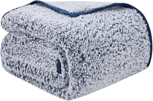 EMME Soft Sherpa Fleece Blanket Reversible Plush Fluffy Large Blanket, Light Weight Warm Decorative Boho Blanket Cover for Sofa, Couch, Bedroom,Travel(Plush Navy,60"x80")