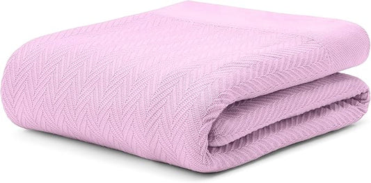 100% Extra-Long Staple Cotton Herringbone Multipurpose Blanket | Soft & Breathable, Lightweight All-Season Throw for Sofa/Couch/Bed | Machine Washable | (Herringbone - Lavender, Twin)