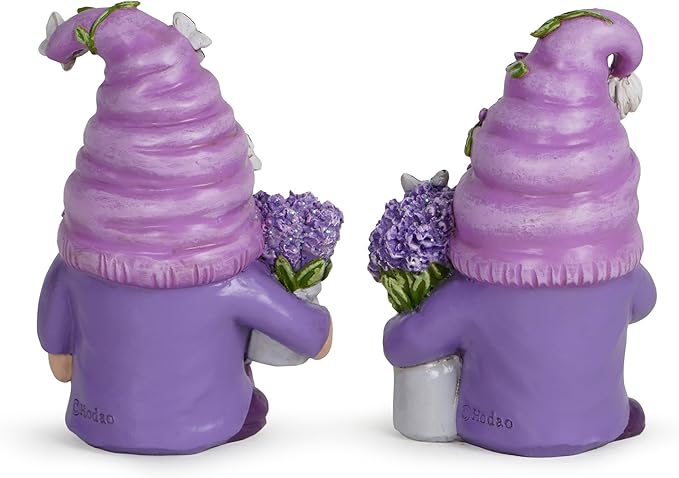 Hodao 2PCS Lavender Dream Gnome Set - Purple Fragrance Wonderland Journey Spring Swedish Tomte Elf Dwarf Figurines Summer Gnome Indoor Home Decor Gift (Lavender)