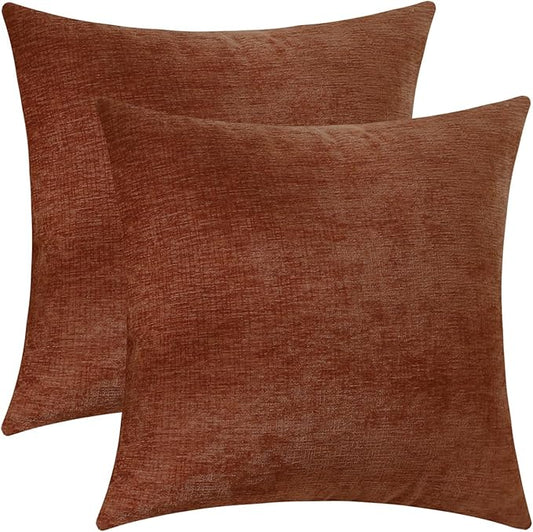 Jeneoo Terracotta Decorative Throw Pillow Covers Soft Chenille Comfy Square Couch Cushion Cases for Living Room Sofa Decor (Set of 2, 20 x 20 Inches)