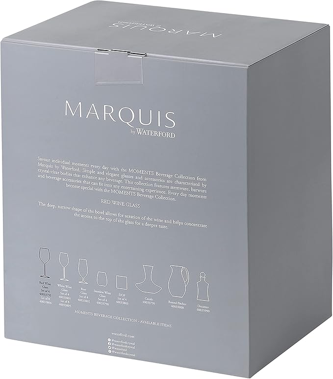 Marquis By Waterford Personalized Moments Red Wine Glasses, Set of 4 Custom Engraved 19.6oz Crystal Wine Glasses for Merlot, Cabernet, Bordeaux and More