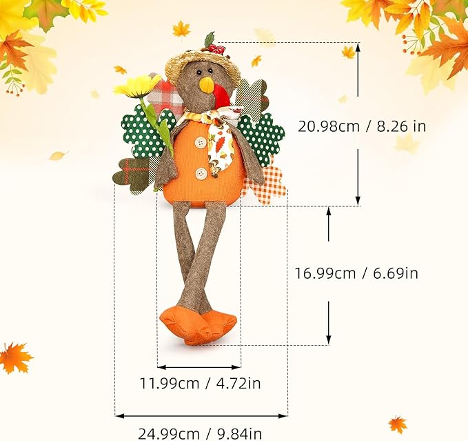 Turkey Decorations Indoor- Thanksgiving Decorations for Home, Office - Stuffed Turkey Animal Plush Doll Figurines - Pilgrim Decor for Autumn, Harvest Tabletop Centerpieces Ornaments Shelf Sitters