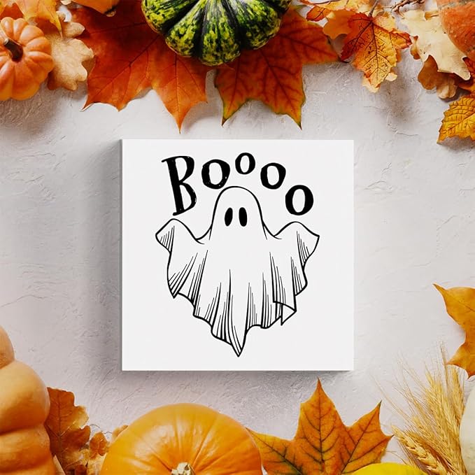 HTBIG Funny Halloween Decor Rustic Ghost Boo Spooky Vibes Farmhouse Wood Sign Decor for Home Rustic Wooden Shelf Season House Room Indoor Desktop 5 x 5 Inch