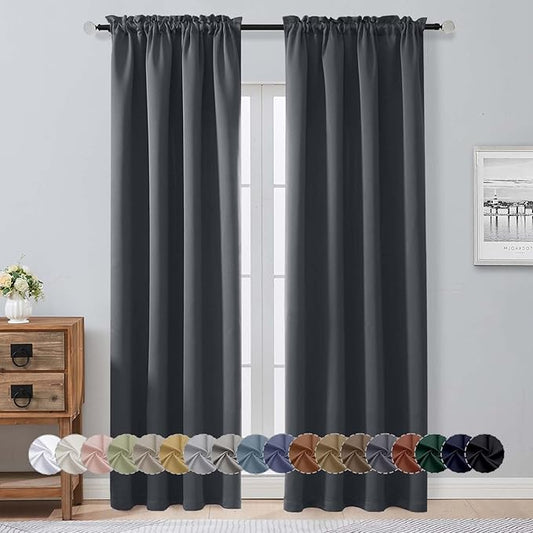 Aiyufeng Grey Blackout Curtains for Bedroom 90 Inches Long 2 Panels Set, Solid Privacy Energy Saving Living Room Window Treatment Curtains Blackout Drapes, W40 x L90 Inch, Grey
