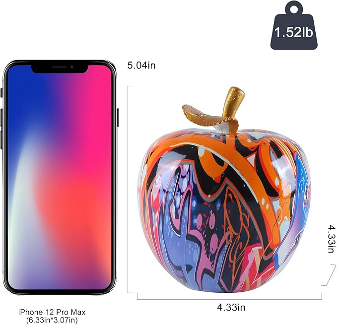 Colorful Fruit Figurines Apple Statue Decorations,Abstract Graffiti Apple Resin Sculpture for Table top Ornament Home Decor Christmas eve Gift(Large)